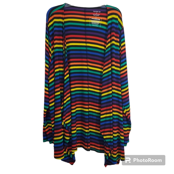 torrid Tops - Torrid Women's Rainbow Striped Open Front Draped Cardigan Size 5X (28)